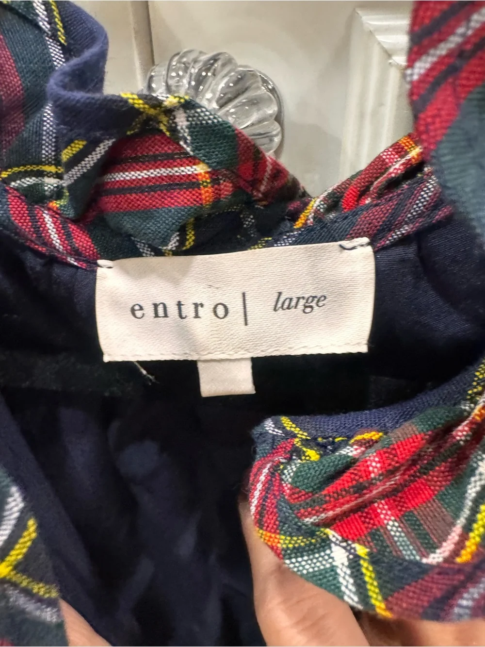 entro Navy Plaid Ruffle-Trim Top with Red & Green Tartan - Picture 3 of 4